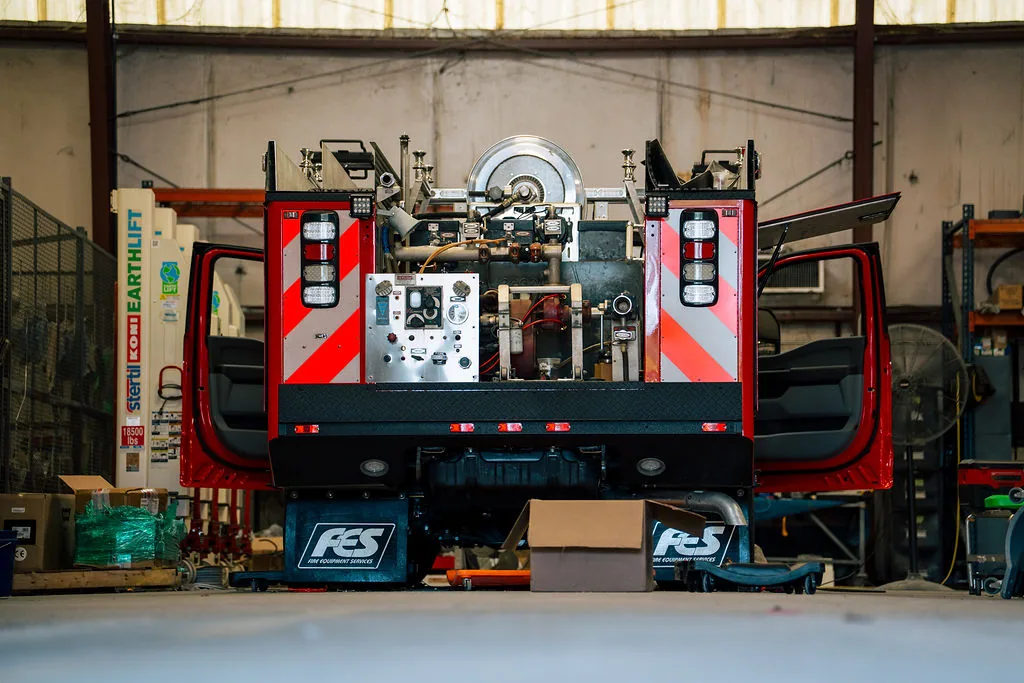 Rear pump module of a red apparatus body in the FES shop